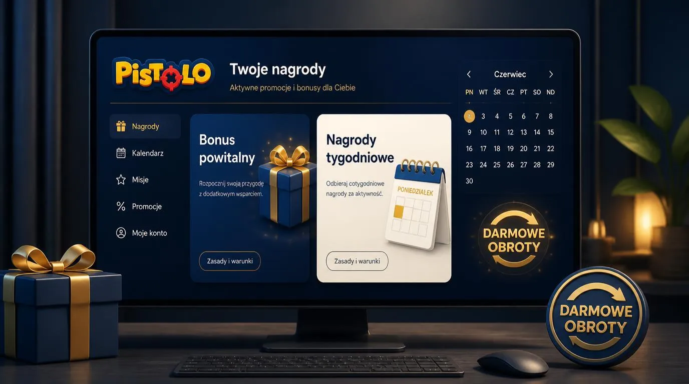 Panel promocji kasyna z bonusem powitalnym, darmowymi spinami i kalendarzem nagród tygodniowych