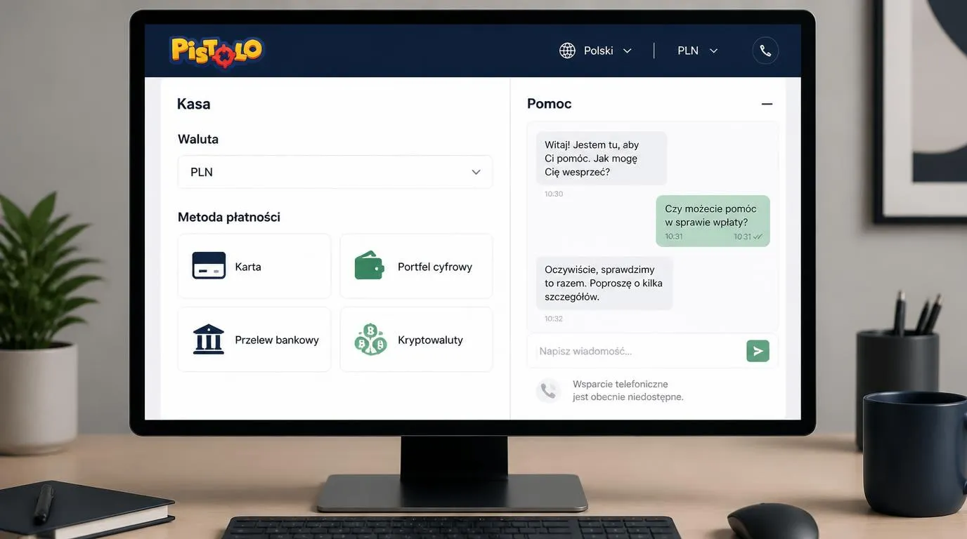 Polskojęzyczny panel kasy z walutą PLN, metodami płatności i otwartym oknem czatu pomocy